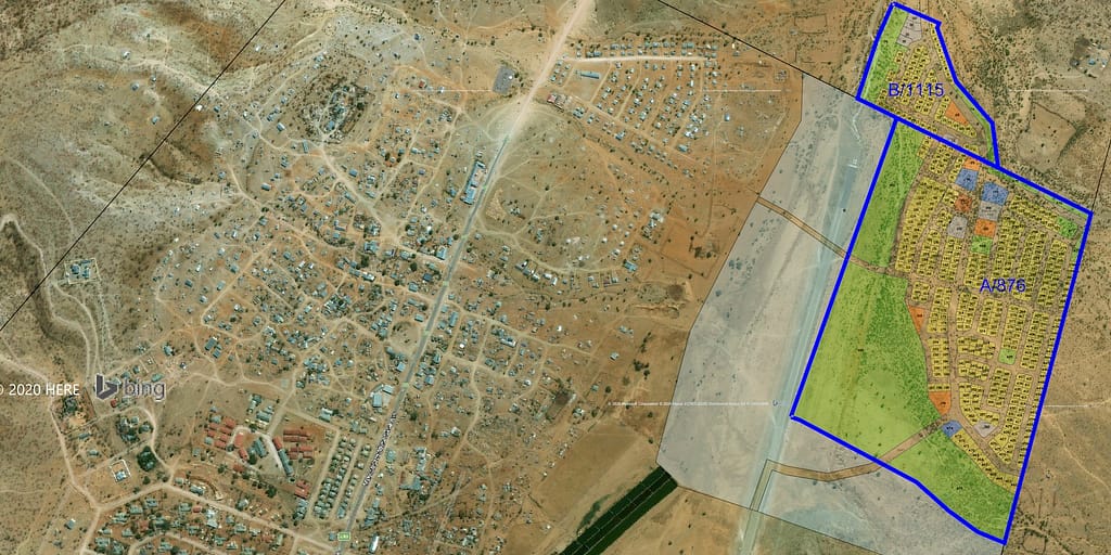 Satellite image with an overlay showing the new construction.